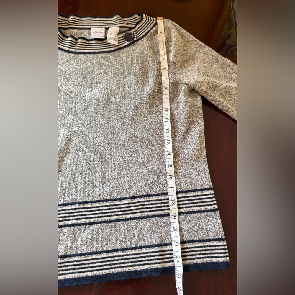 Emma James Claiborne Gray Scoopneck Sweater with white dark blue Striped Trim - Picture 6 of 8